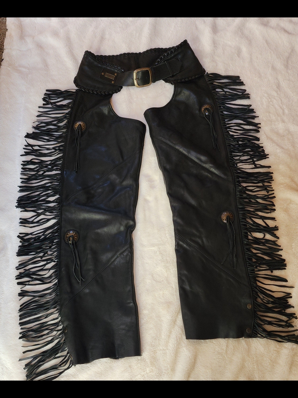 Willie G Harley-Davidson Black Leather Braided Fringed Motorcycle Detailed Chaps